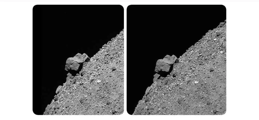 El gran Brian May de Queen fue decisivo para una misión de la NASA de muestreo de asteroides 6 bennus boulder 1 stereo pair cross eyed version