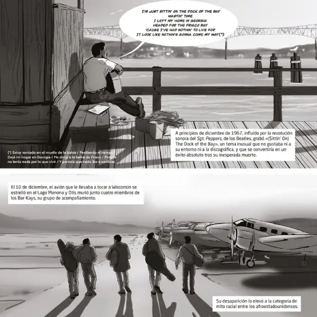 Página dedicada a Otis Redding en el interior de la novela gráfica