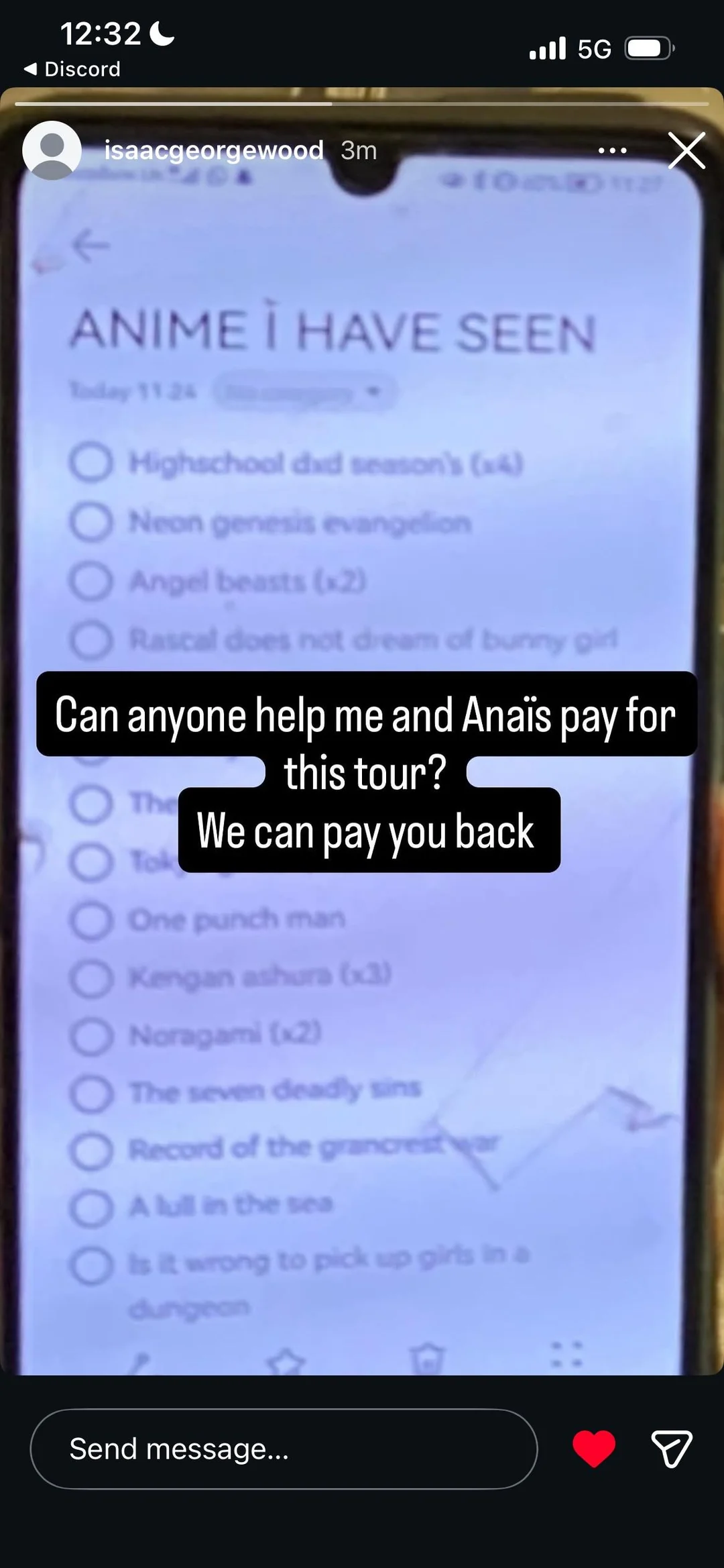 r/indieheads - Isaac Wood seems to have turned to his Instagram Stories to secure funding for his upcoming tour with Phoebe Bridgers